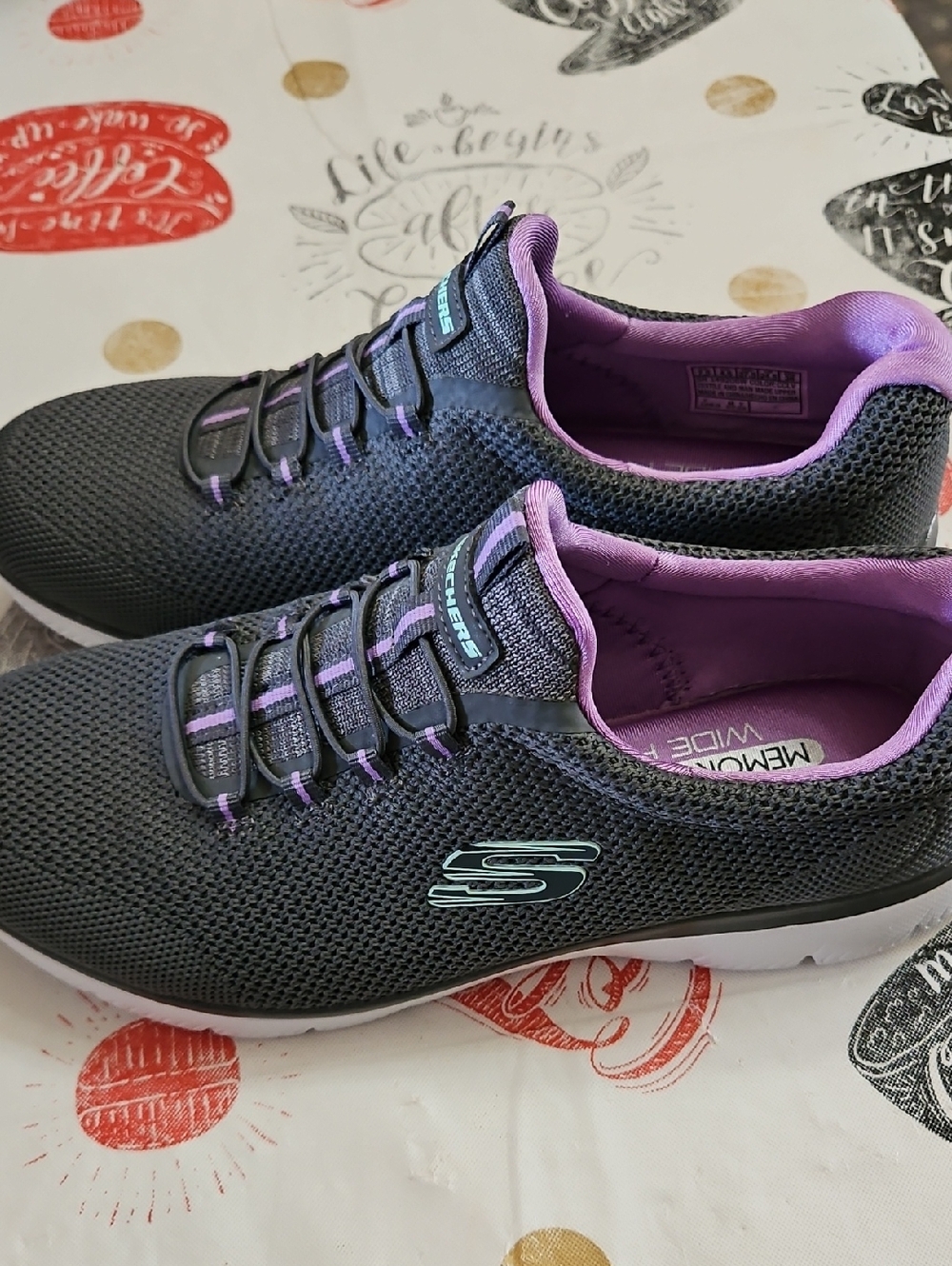 Skechers Charcoal and Lavender Slip-On Athletic Sneakers - Womens 7.5 Wide